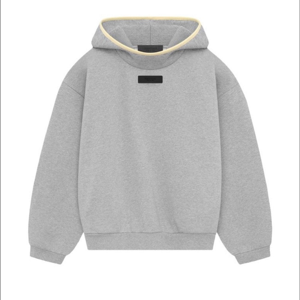 Unisex Essentials Oatmeal Hoodie with Light YellowTrim around hood